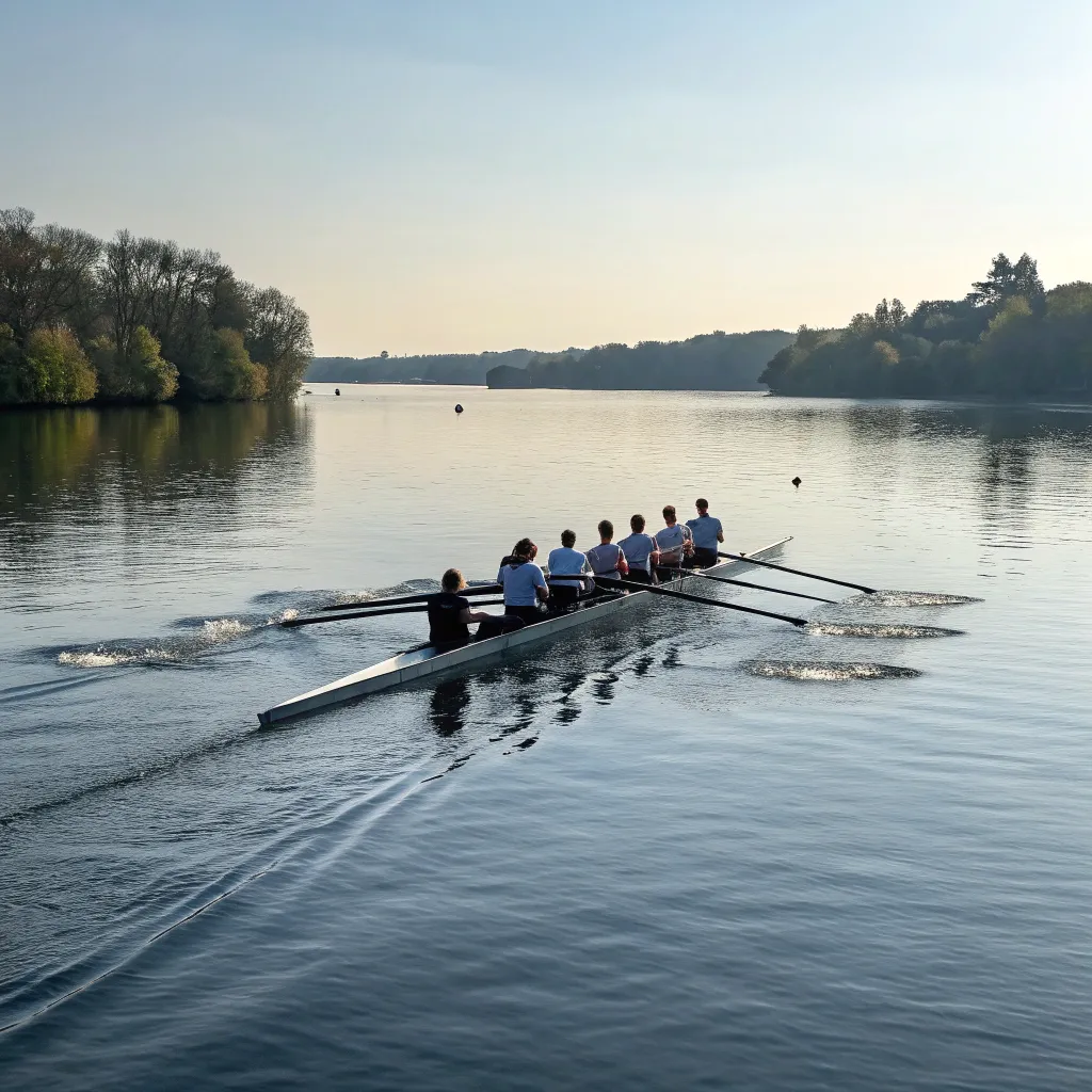 Rowing team on a lake